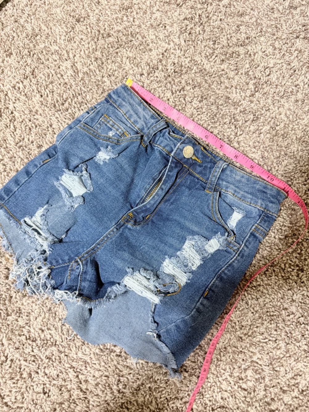 Distressed High-Waist Denim Shorts - Blue